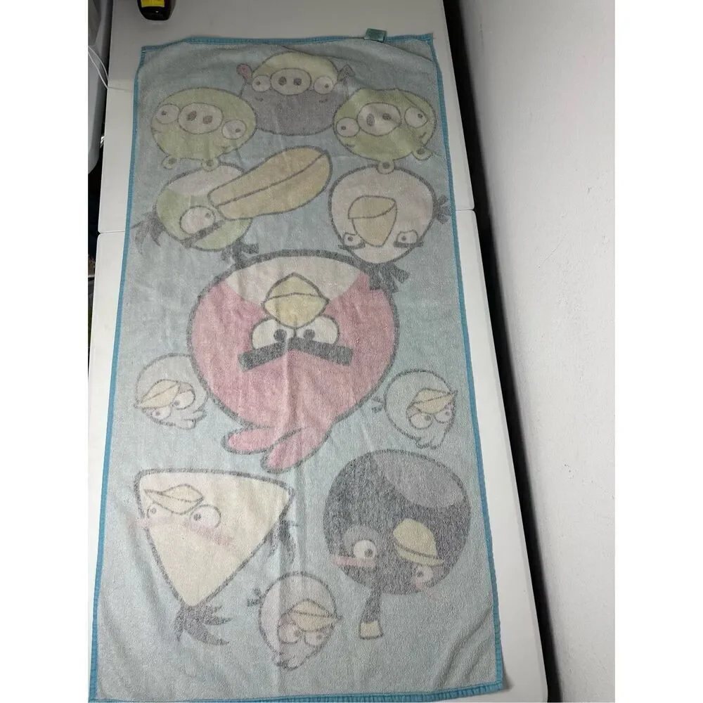 Rare Angry Birds Beach Buth Pigs Cotton Towel 51” X 26” Blue Yellow Green